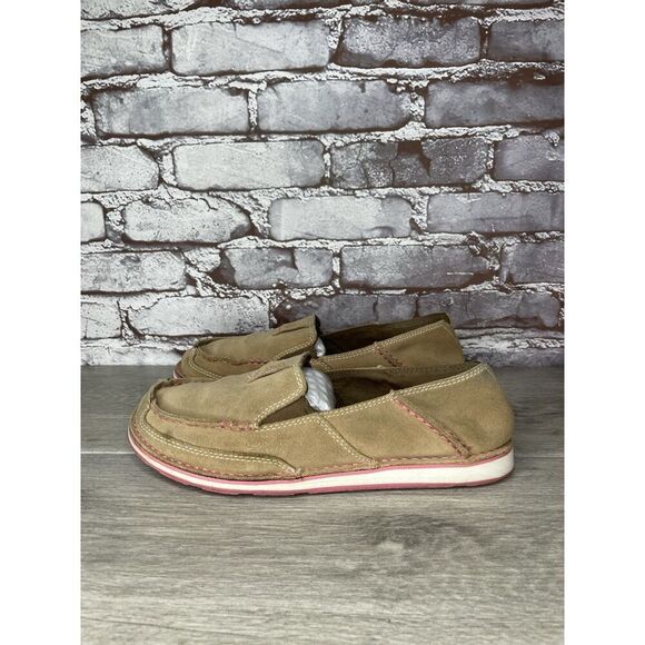 Ariat Cruiser Shoes Tan Suede Pink Slip On Loafer Flat Casual Women Sz 10B US/41 - Picture 16 of 16